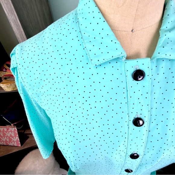Vintage 🌸 80s Mint Green Polka Dot Pocket Dress - Picture 4 of 6